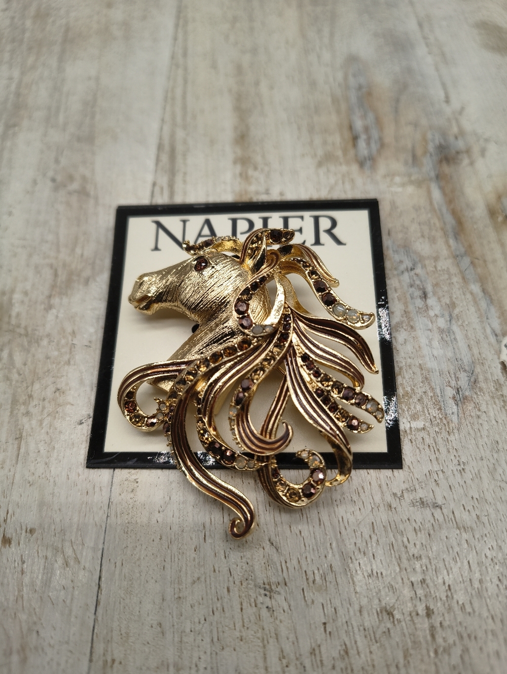 Napier Gold-tone Horse Pin With Stone Accents